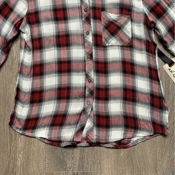 Anthropologie Ash and Ember Button Down front Shirt Plaid Flannel Size XS - Picture 7 of 16